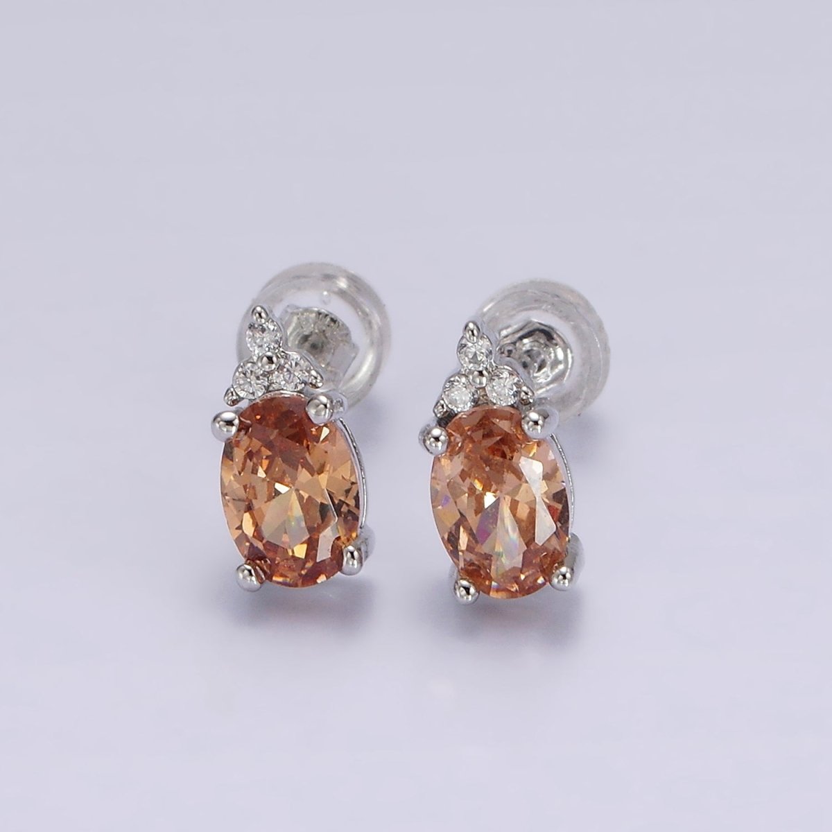 14K Gold Filled Oval Triple CZ Bezel Stud Earrings in Gold &amp; Silver | V-201