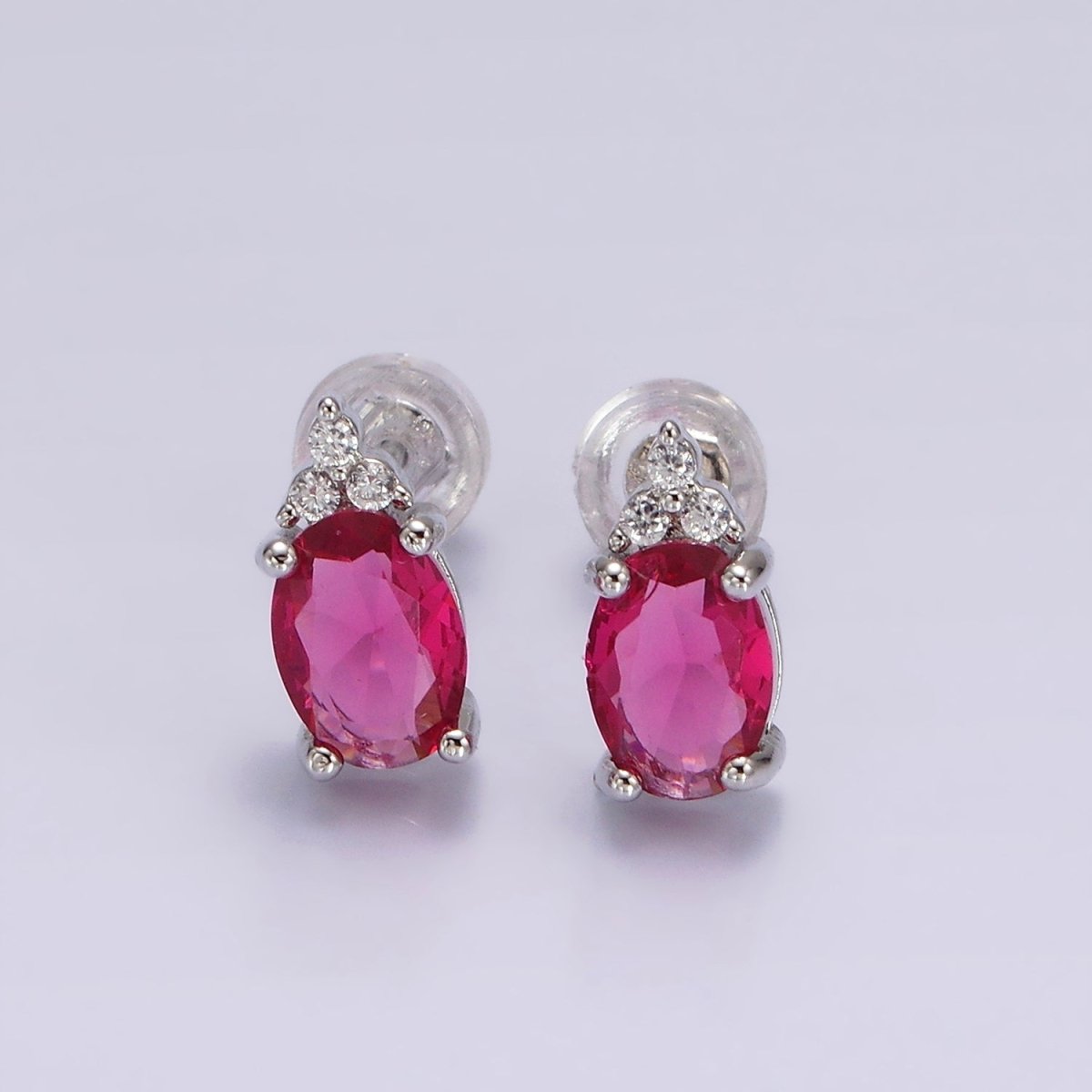 14K Gold Filled Oval Triple CZ Bezel Stud Earrings in Gold &amp; Silver | V-201