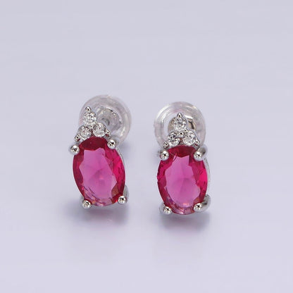 14K Gold Filled Oval Triple CZ Bezel Stud Earrings in Gold &amp; Silver | V-201