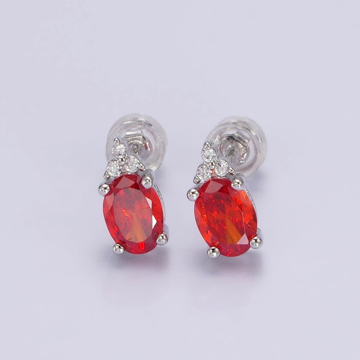 14K Gold Filled Oval Triple CZ Bezel Stud Earrings in Gold &amp; Silver | V-201