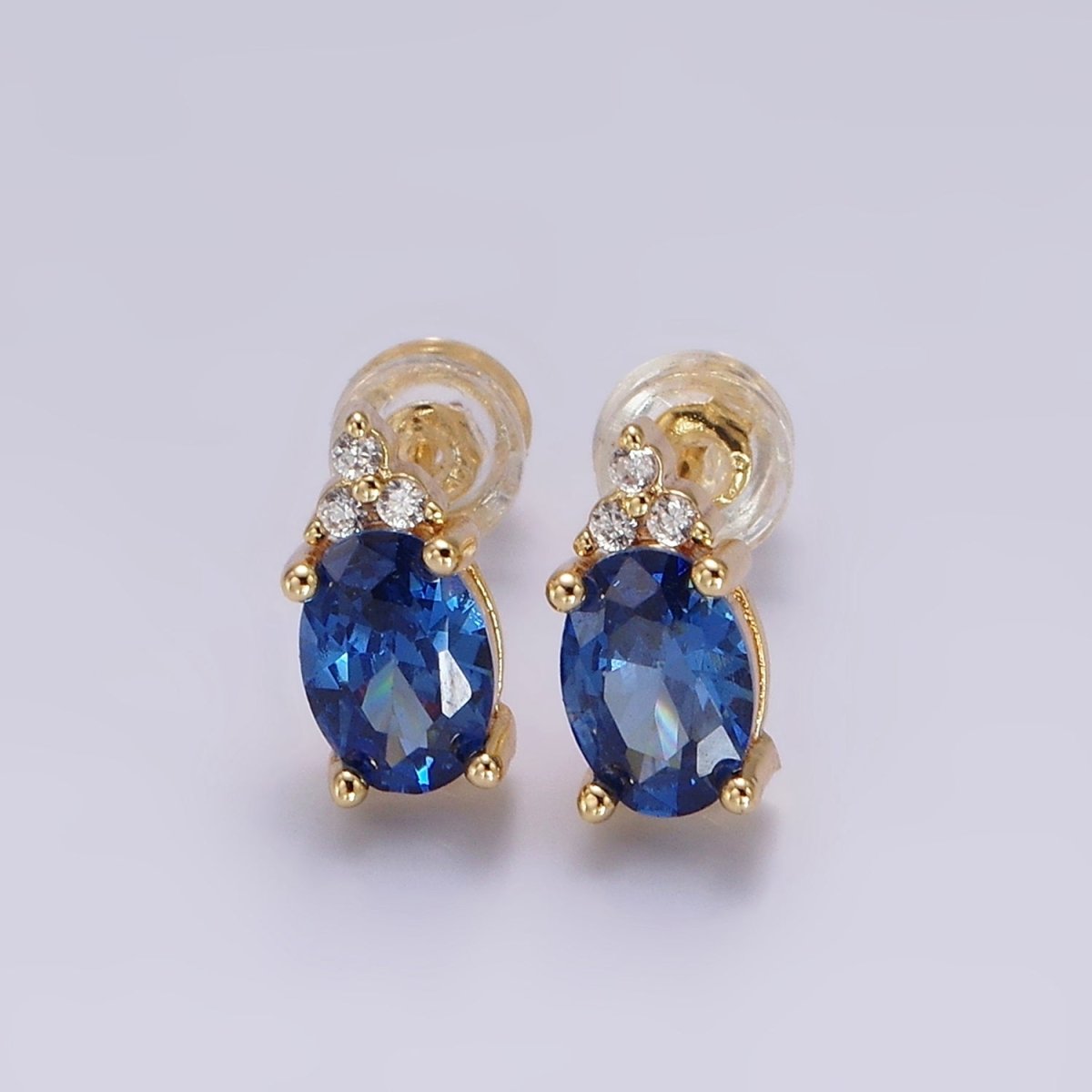 14K Gold Filled Oval Triple CZ Bezel Stud Earrings in Gold &amp; Silver | V-201