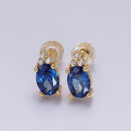 14K Gold Filled Oval Triple CZ Bezel Stud Earrings in Gold &amp; Silver | V-201