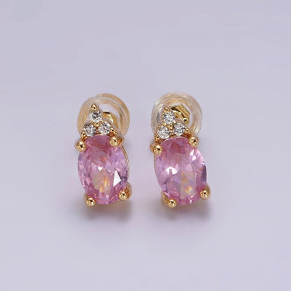14K Gold Filled Oval Triple CZ Bezel Stud Earrings in Gold &amp; Silver | V-201