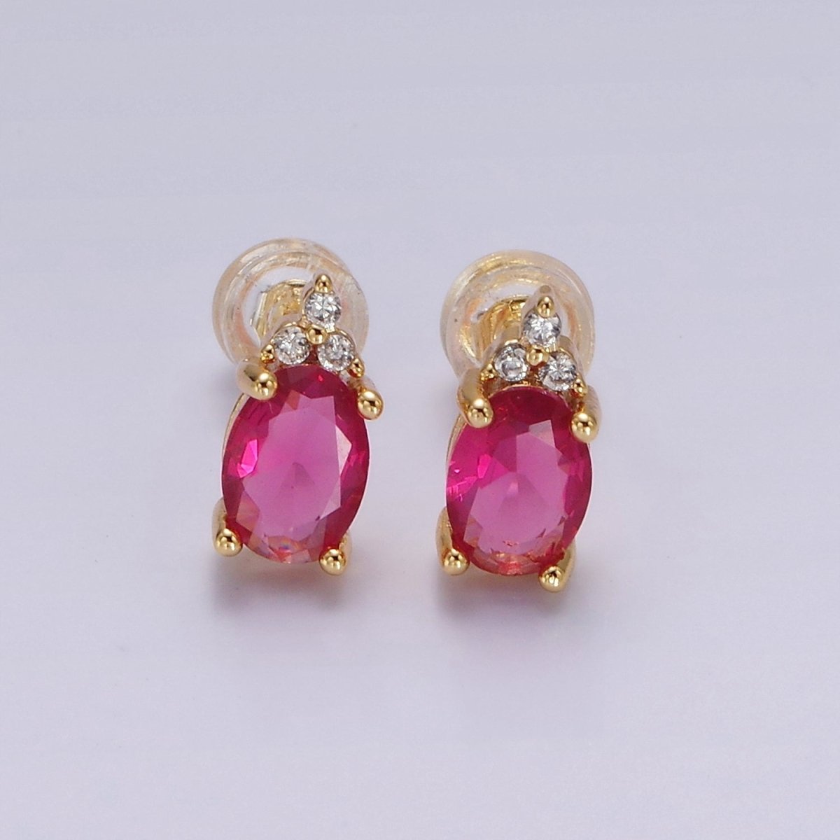 14K Gold Filled Oval Triple CZ Bezel Stud Earrings in Gold &amp; Silver | V-201