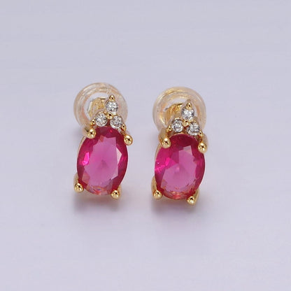 14K Gold Filled Oval Triple CZ Bezel Stud Earrings in Gold &amp; Silver | V-201