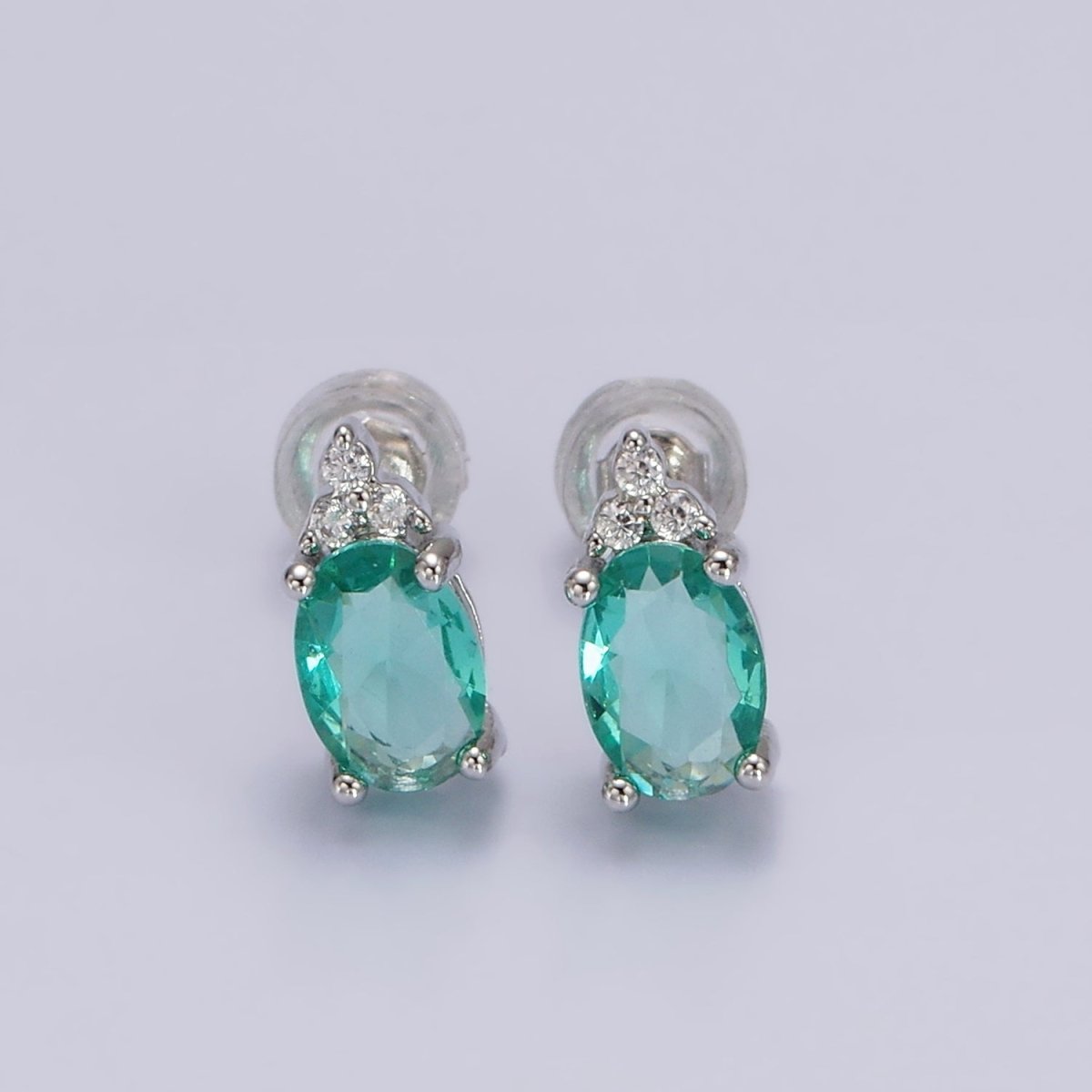 14K Gold Filled Oval Triple CZ Bezel Stud Earrings in Gold &amp; Silver | V-201