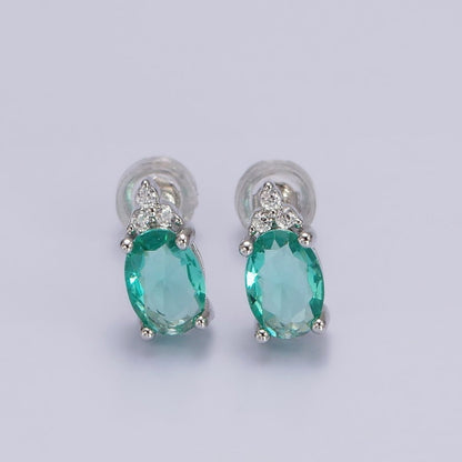 14K Gold Filled Oval Triple CZ Bezel Stud Earrings in Gold &amp; Silver | V-201