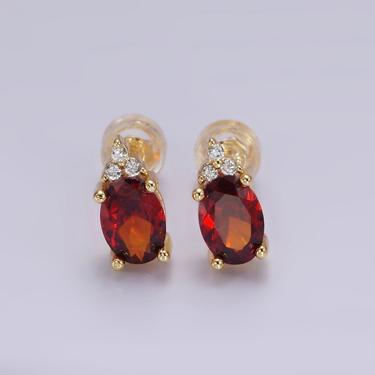 14K Gold Filled Oval Triple CZ Bezel Stud Earrings in Gold &amp; Silver | V-201