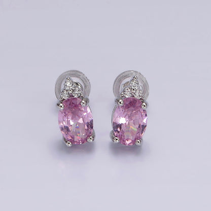 14K Gold Filled Oval Triple CZ Bezel Stud Earrings in Gold &amp; Silver | V-201