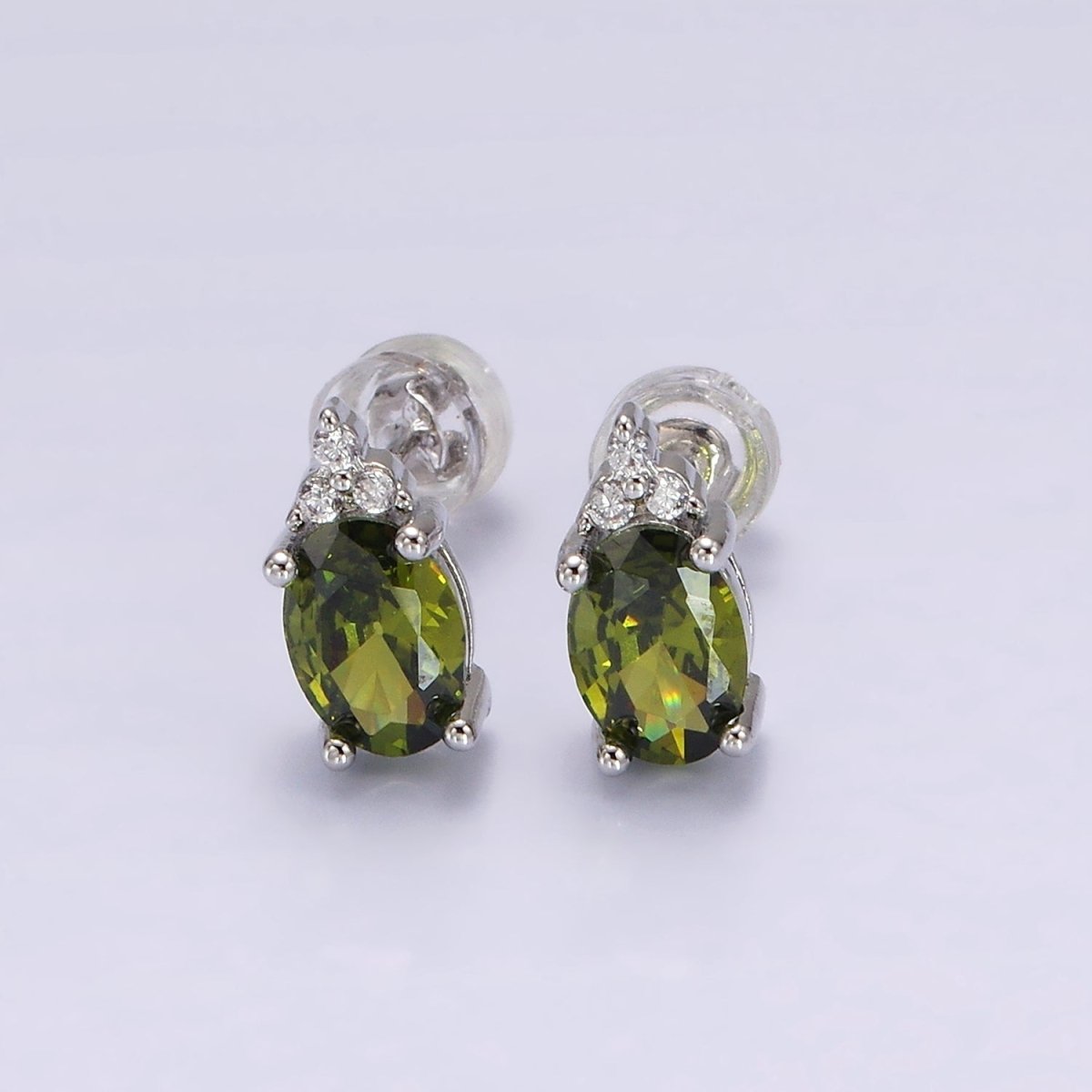 14K Gold Filled Oval Triple CZ Bezel Stud Earrings in Gold &amp; Silver | V-201