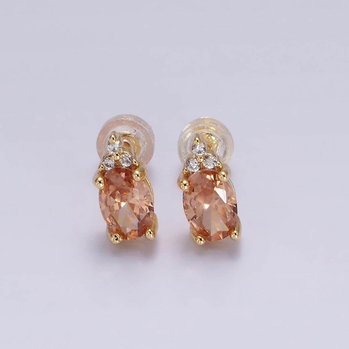 14K Gold Filled Oval Triple CZ Bezel Stud Earrings in Gold &amp; Silver | V-201