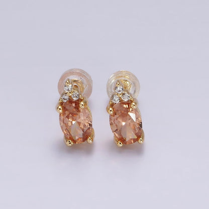 14K Gold Filled Oval Triple CZ Bezel Stud Earrings in Gold &amp; Silver | V-201
