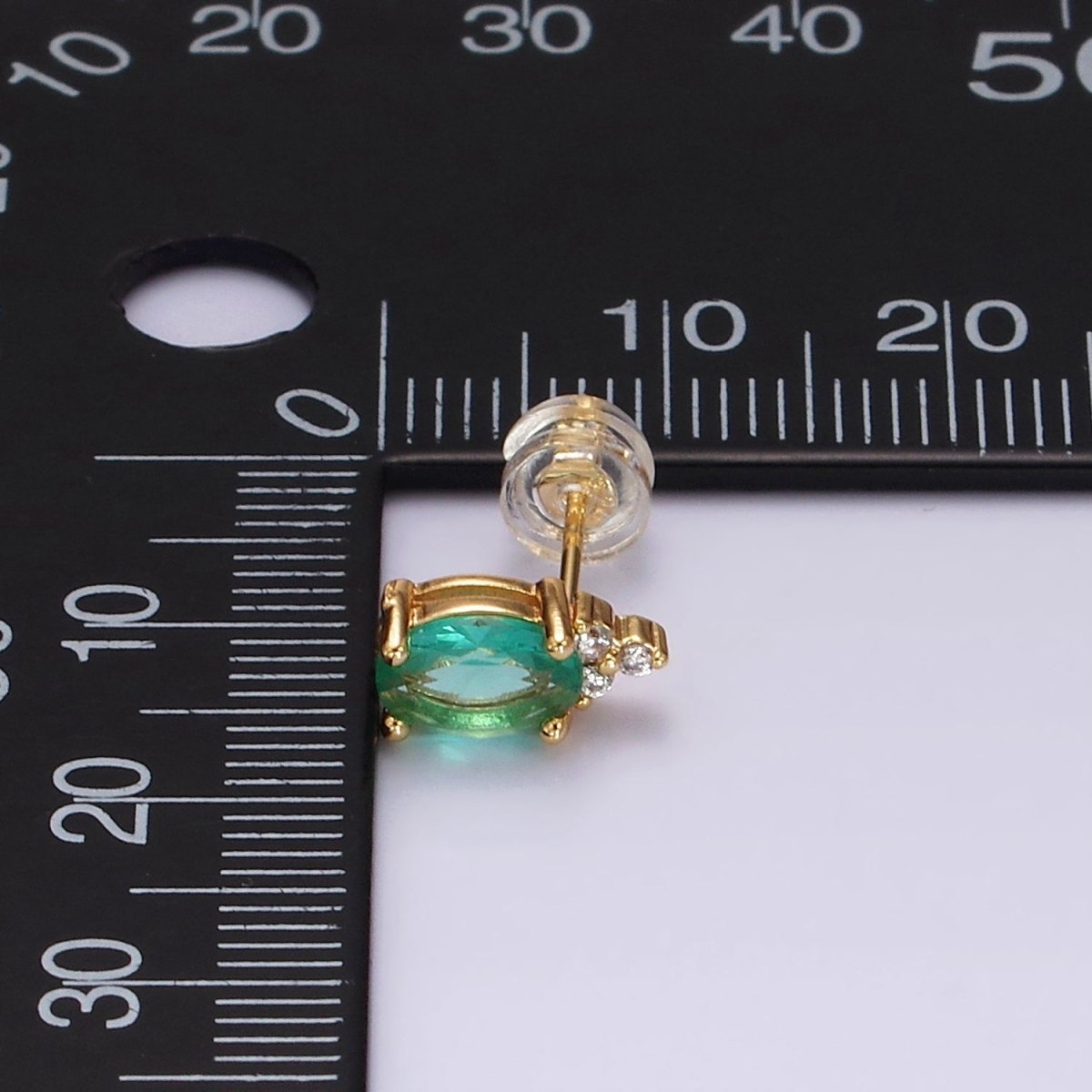 14K Gold Filled Oval Triple CZ Bezel Stud Earrings in Gold &amp; Silver | V-201