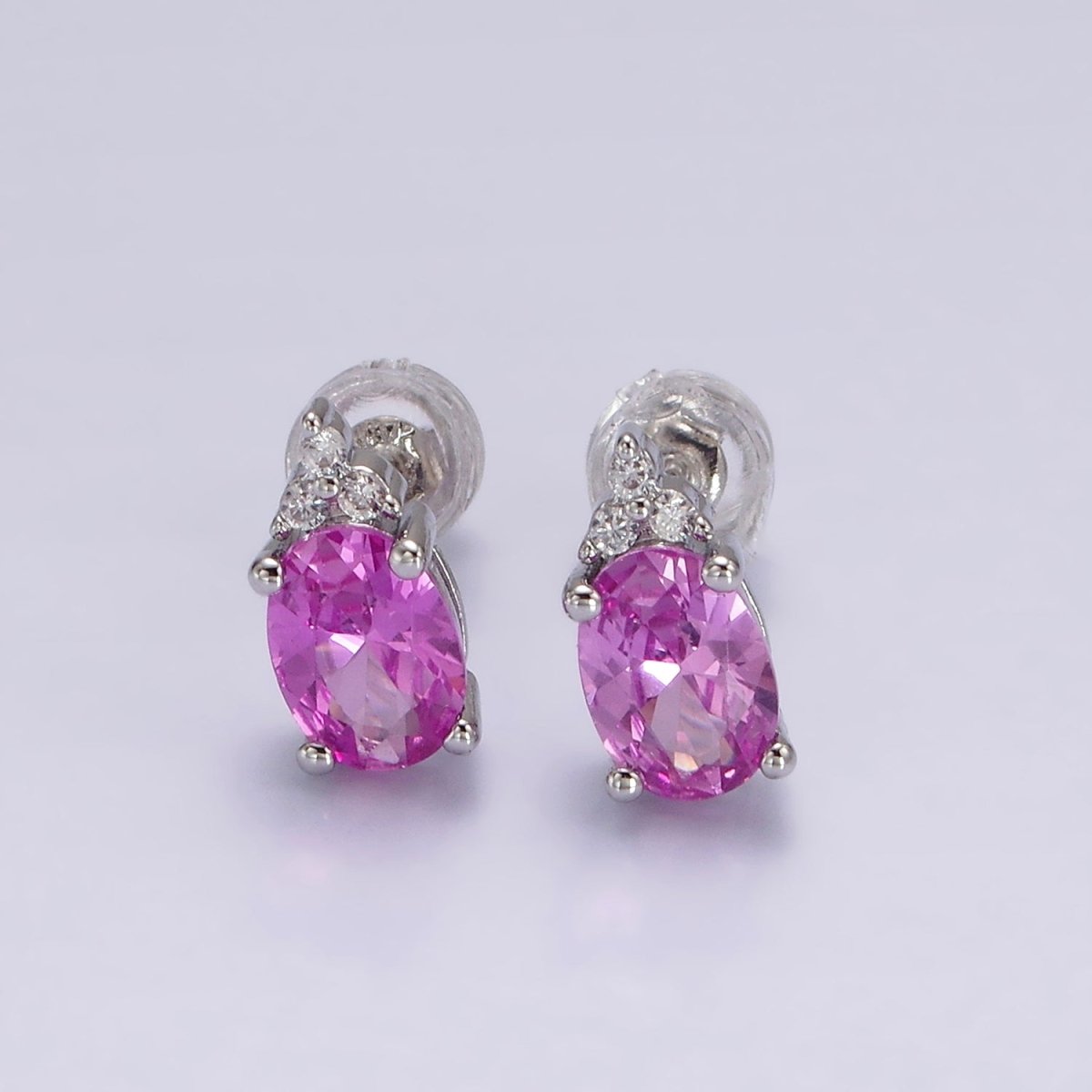 14K Gold Filled Oval Triple CZ Bezel Stud Earrings in Gold &amp; Silver | V-201