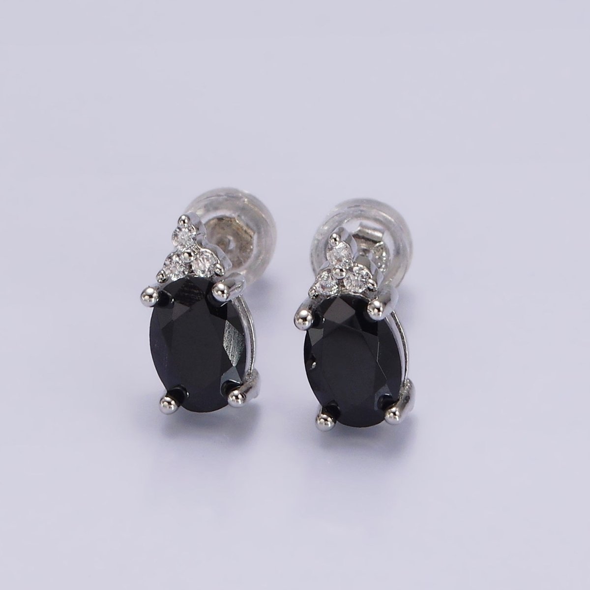 14K Gold Filled Oval Triple CZ Bezel Stud Earrings in Gold &amp; Silver | V-201