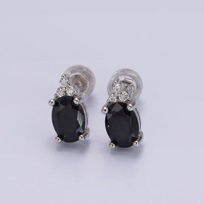 14K Gold Filled Oval Triple CZ Bezel Stud Earrings in Gold &amp; Silver | V-201