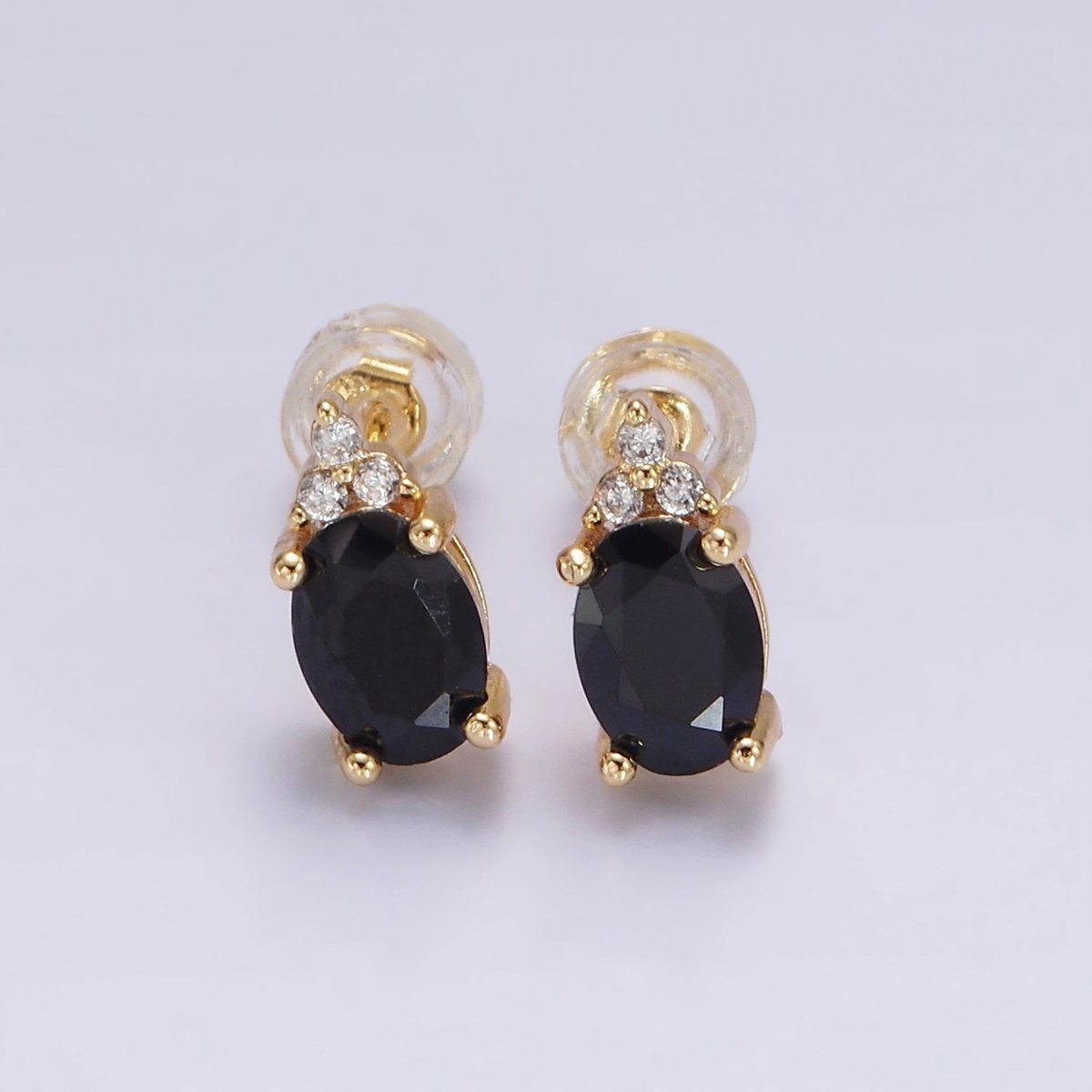 14K Gold Filled Oval Triple CZ Bezel Stud Earrings in Gold &amp; Silver | V-201
