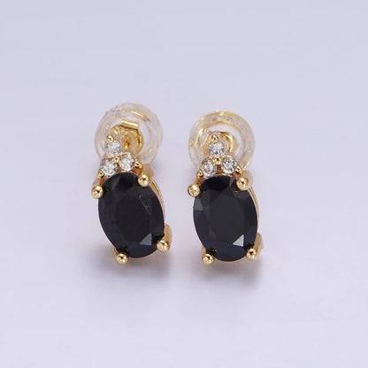 14K Gold Filled Oval Triple CZ Bezel Stud Earrings in Gold &amp; Silver | V-201