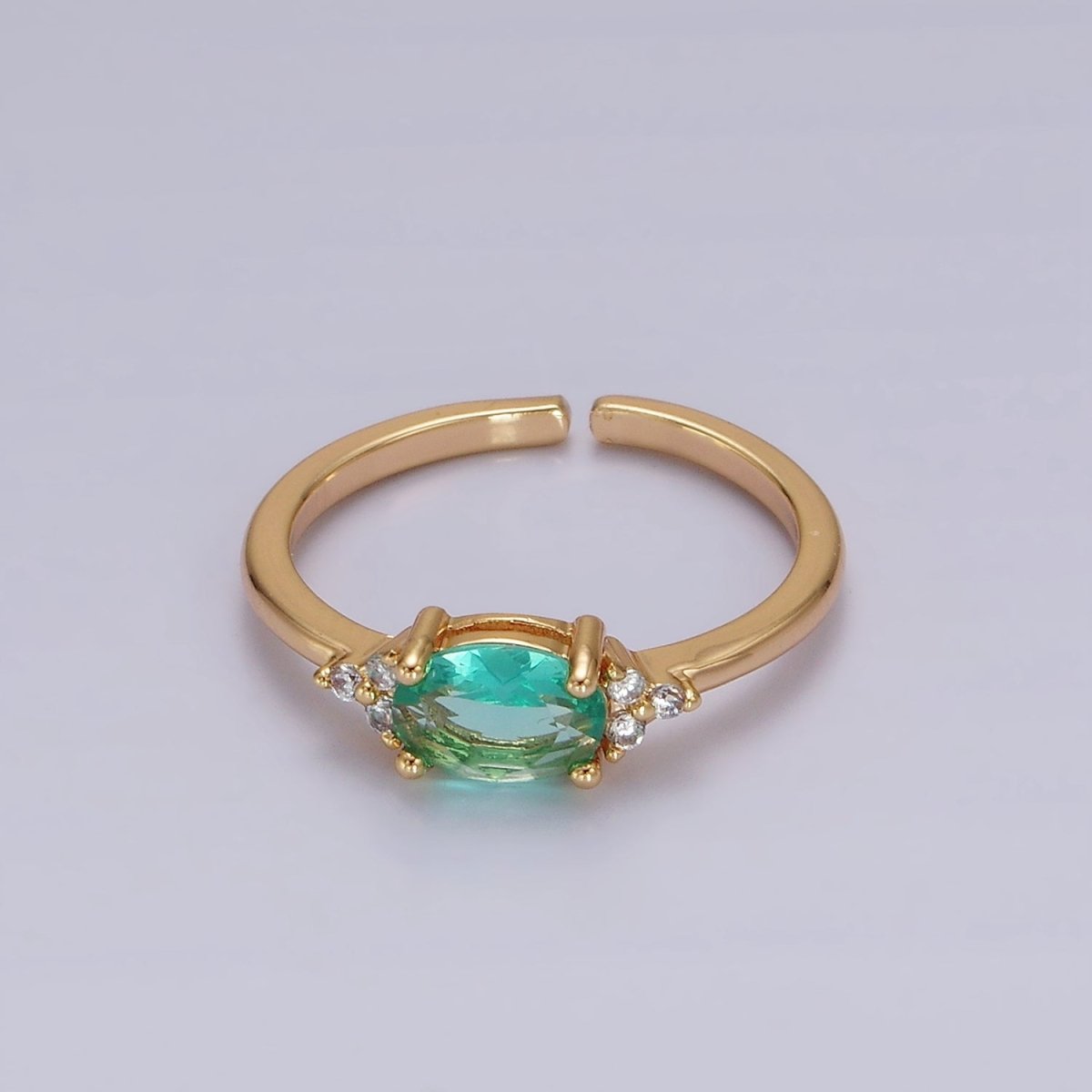 14K Gold Filled Oval Triple CZ Solitaire Birthstone Ring in Gold &amp; Silver | O1128 - O1155