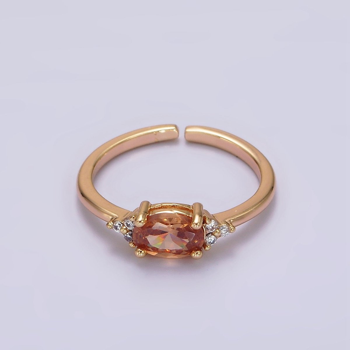 14K Gold Filled Oval Triple CZ Solitaire Birthstone Ring in Gold &amp; Silver | O1128 - O1155