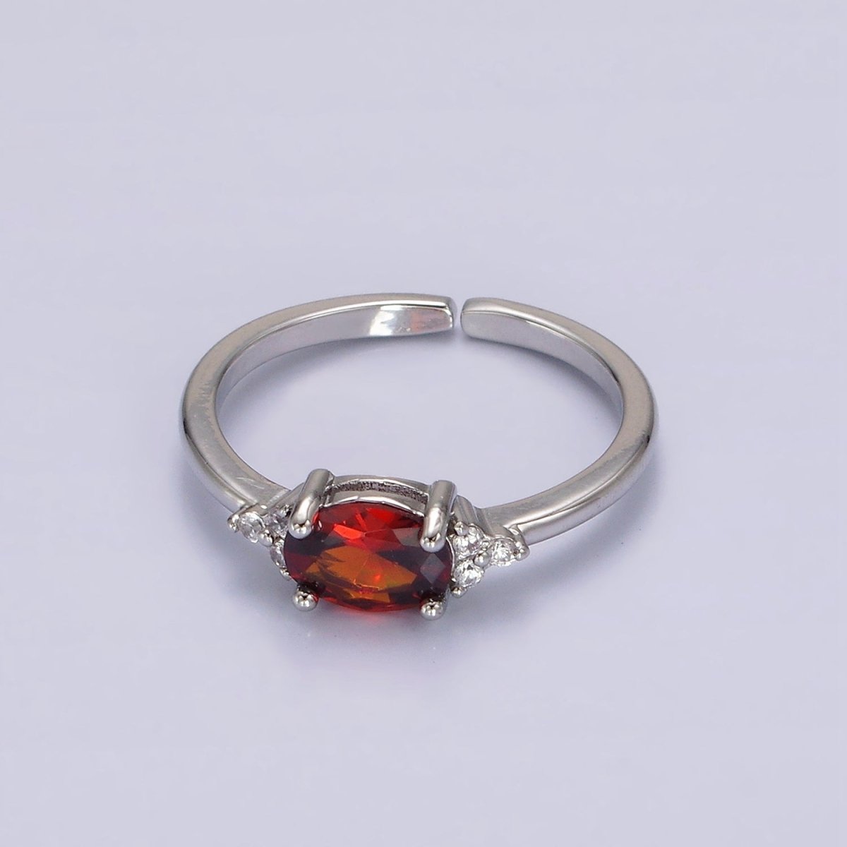14K Gold Filled Oval Triple CZ Solitaire Birthstone Ring in Gold &amp; Silver | O1128 - O1155
