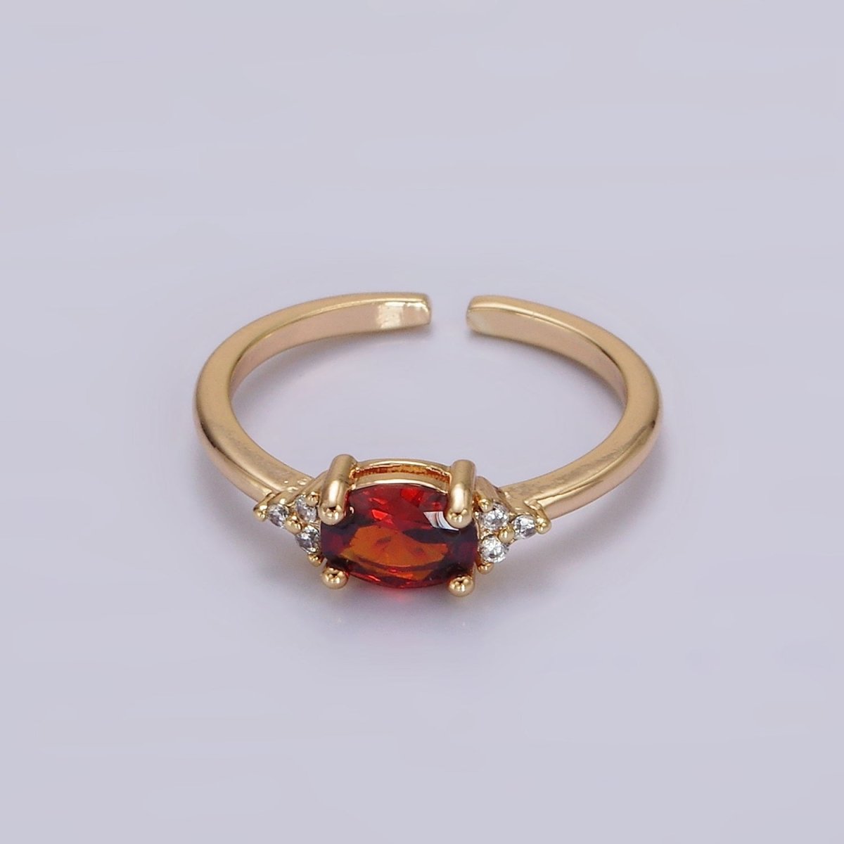 14K Gold Filled Oval Triple CZ Solitaire Birthstone Ring in Gold &amp; Silver | O1128 - O1155