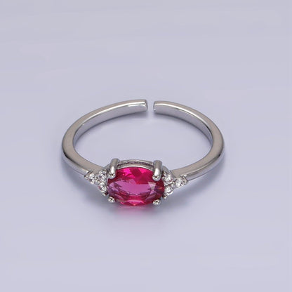 14K Gold Filled Oval Triple CZ Solitaire Birthstone Ring in Gold &amp; Silver | O1128 - O1155