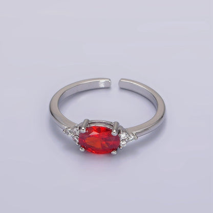 14K Gold Filled Oval Triple CZ Solitaire Birthstone Ring in Gold &amp; Silver | O1128 - O1155