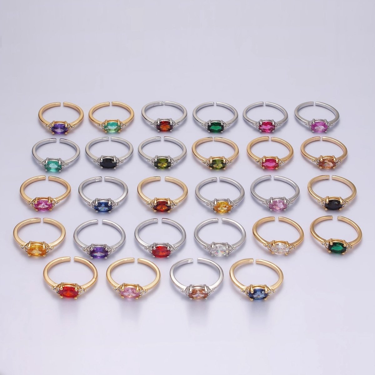 14K Gold Filled Oval Triple CZ Solitaire Birthstone Ring in Gold &amp; Silver | O1128 - O1155