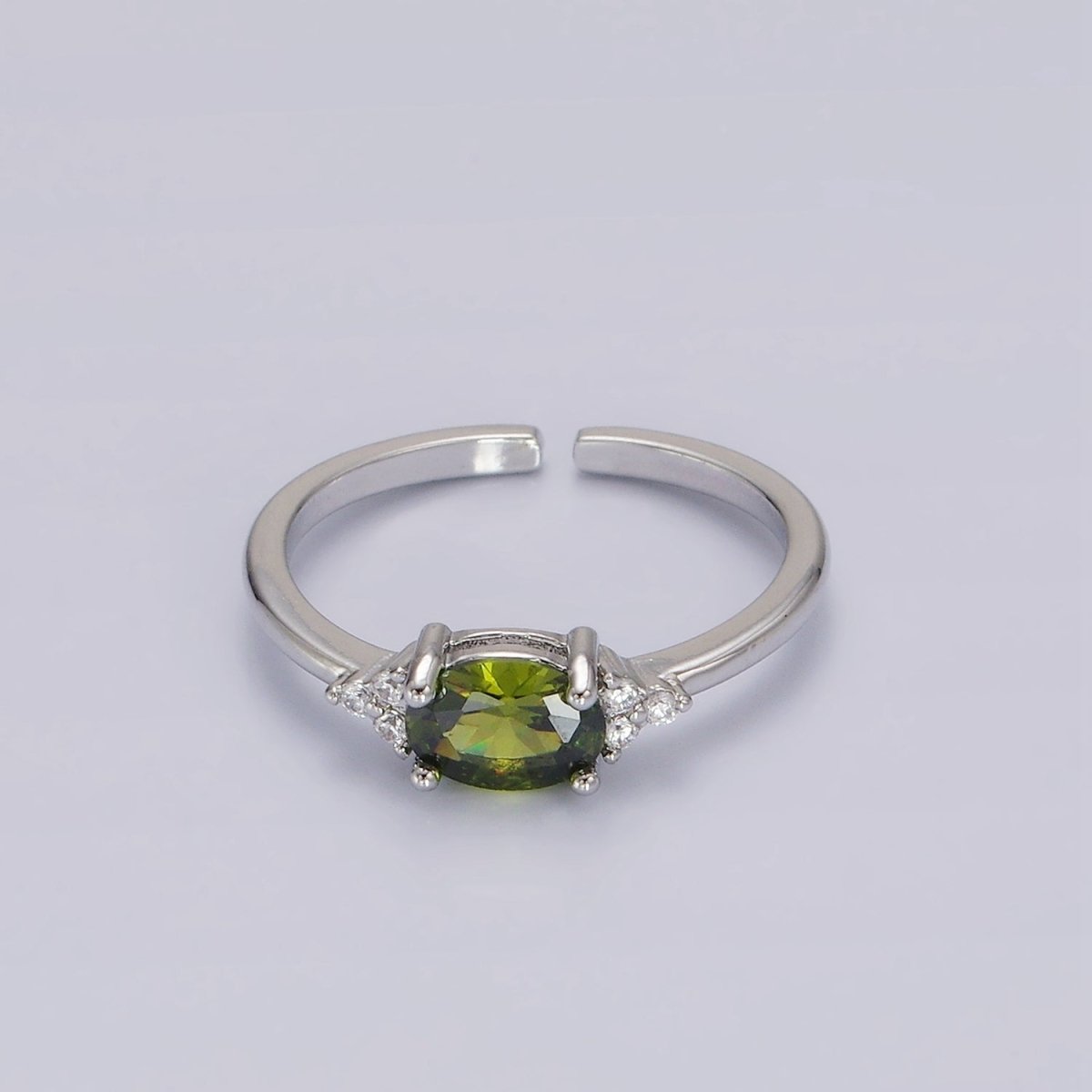 14K Gold Filled Oval Triple CZ Solitaire Birthstone Ring in Gold &amp; Silver | O1128 - O1155