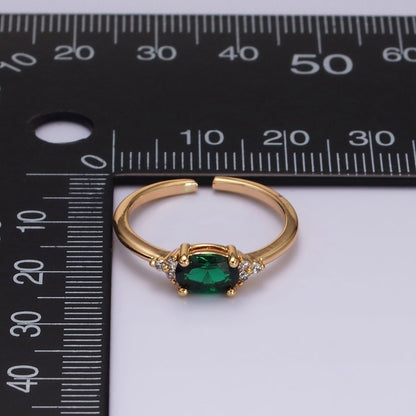 14K Gold Filled Oval Triple CZ Solitaire Birthstone Ring in Gold &amp; Silver | O1128 - O1155