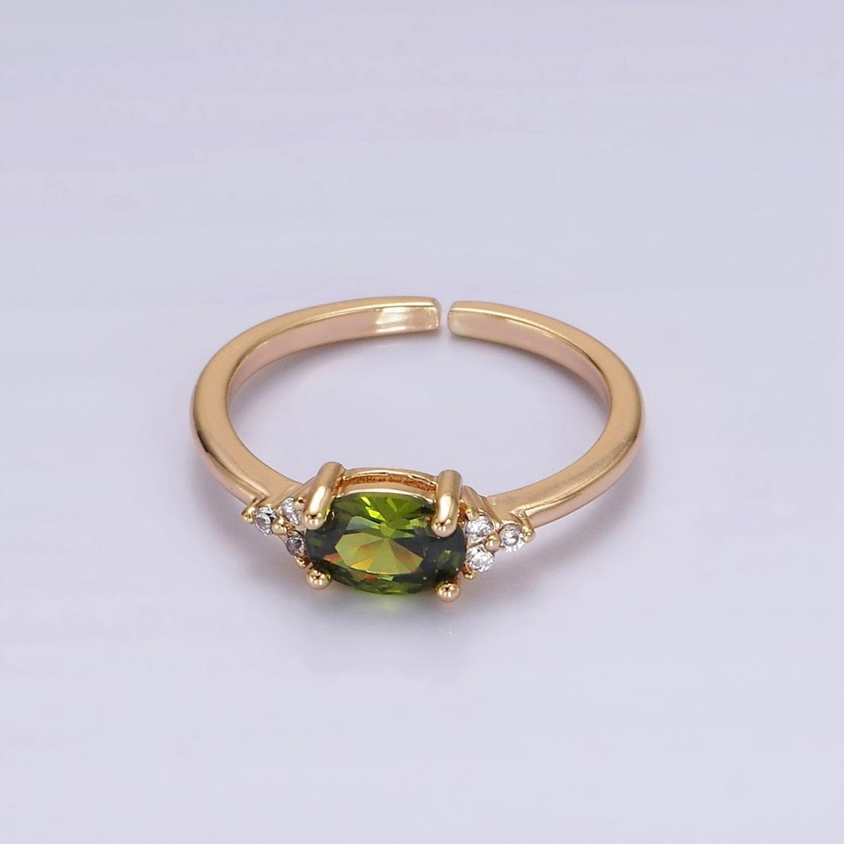 14K Gold Filled Oval Triple CZ Solitaire Birthstone Ring in Gold &amp; Silver | O1128 - O1155