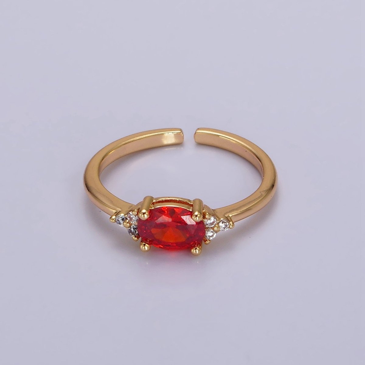 14K Gold Filled Oval Triple CZ Solitaire Birthstone Ring in Gold &amp; Silver | O1128 - O1155