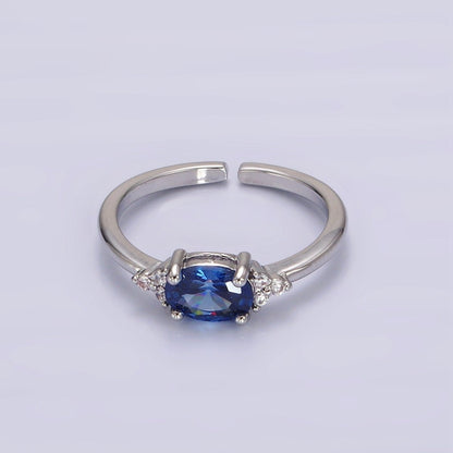 14K Gold Filled Oval Triple CZ Solitaire Birthstone Ring in Gold &amp; Silver | O1128 - O1155