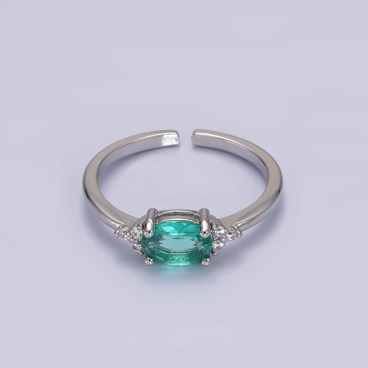 14K Gold Filled Oval Triple CZ Solitaire Birthstone Ring in Gold &amp; Silver | O1128 - O1155