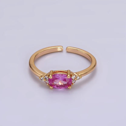 14K Gold Filled Oval Triple CZ Solitaire Birthstone Ring in Gold &amp; Silver | O1128 - O1155
