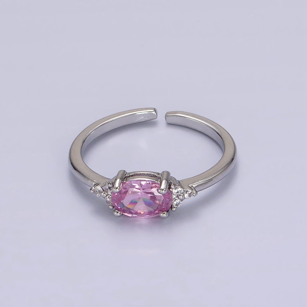 14K Gold Filled Oval Triple CZ Solitaire Birthstone Ring in Gold &amp; Silver | O1128 - O1155