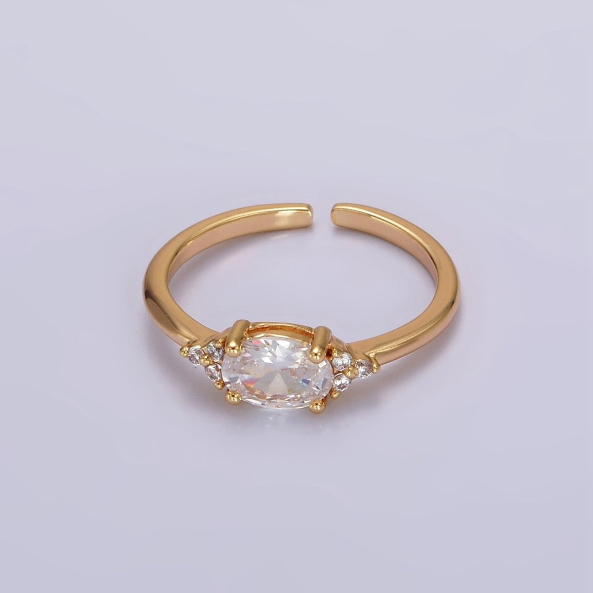 14K Gold Filled Oval Triple CZ Solitaire Birthstone Ring in Gold &amp; Silver | O1128 - O1155