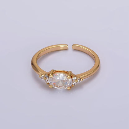14K Gold Filled Oval Triple CZ Solitaire Birthstone Ring in Gold &amp; Silver | O1128 - O1155