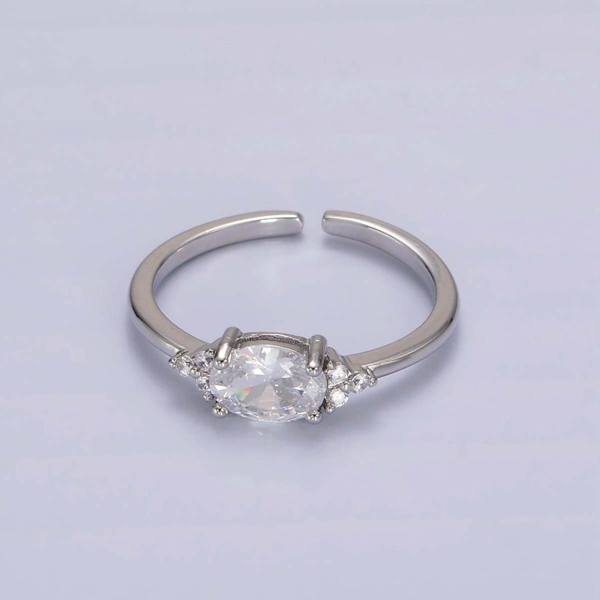 14K Gold Filled Oval Triple CZ Solitaire Birthstone Ring in Gold &amp; Silver | O1128 - O1155