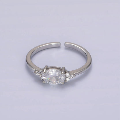 14K Gold Filled Oval Triple CZ Solitaire Birthstone Ring in Gold &amp; Silver | O1128 - O1155