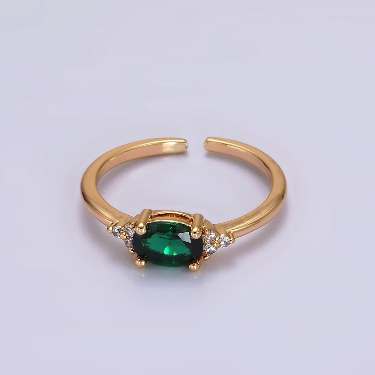 14K Gold Filled Oval Triple CZ Solitaire Birthstone Ring in Gold &amp; Silver | O1128 - O1155