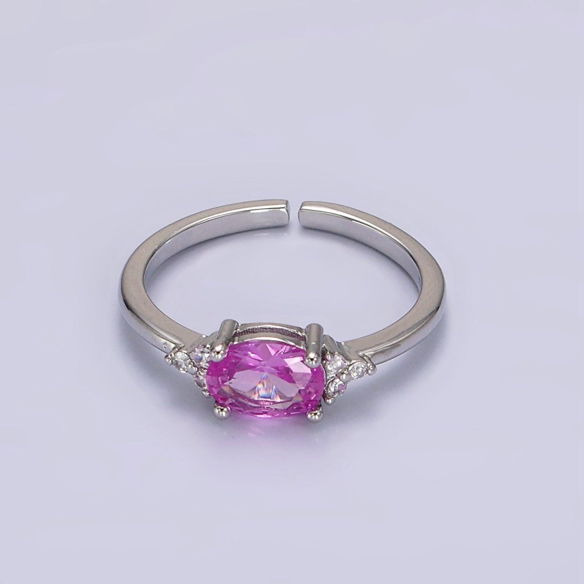 14K Gold Filled Oval Triple CZ Solitaire Birthstone Ring in Gold &amp; Silver | O1128 - O1155