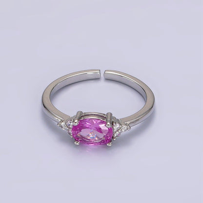 14K Gold Filled Oval Triple CZ Solitaire Birthstone Ring in Gold &amp; Silver | O1128 - O1155