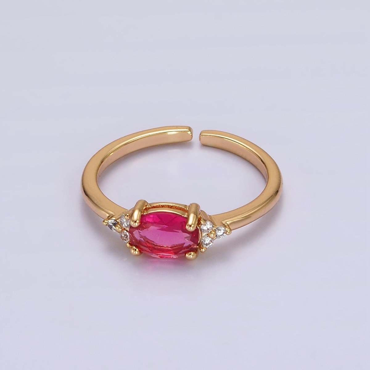 14K Gold Filled Oval Triple CZ Solitaire Birthstone Ring in Gold &amp; Silver | O1128 - O1155