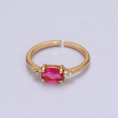 14K Gold Filled Oval Triple CZ Solitaire Birthstone Ring in Gold &amp; Silver | O1128 - O1155
