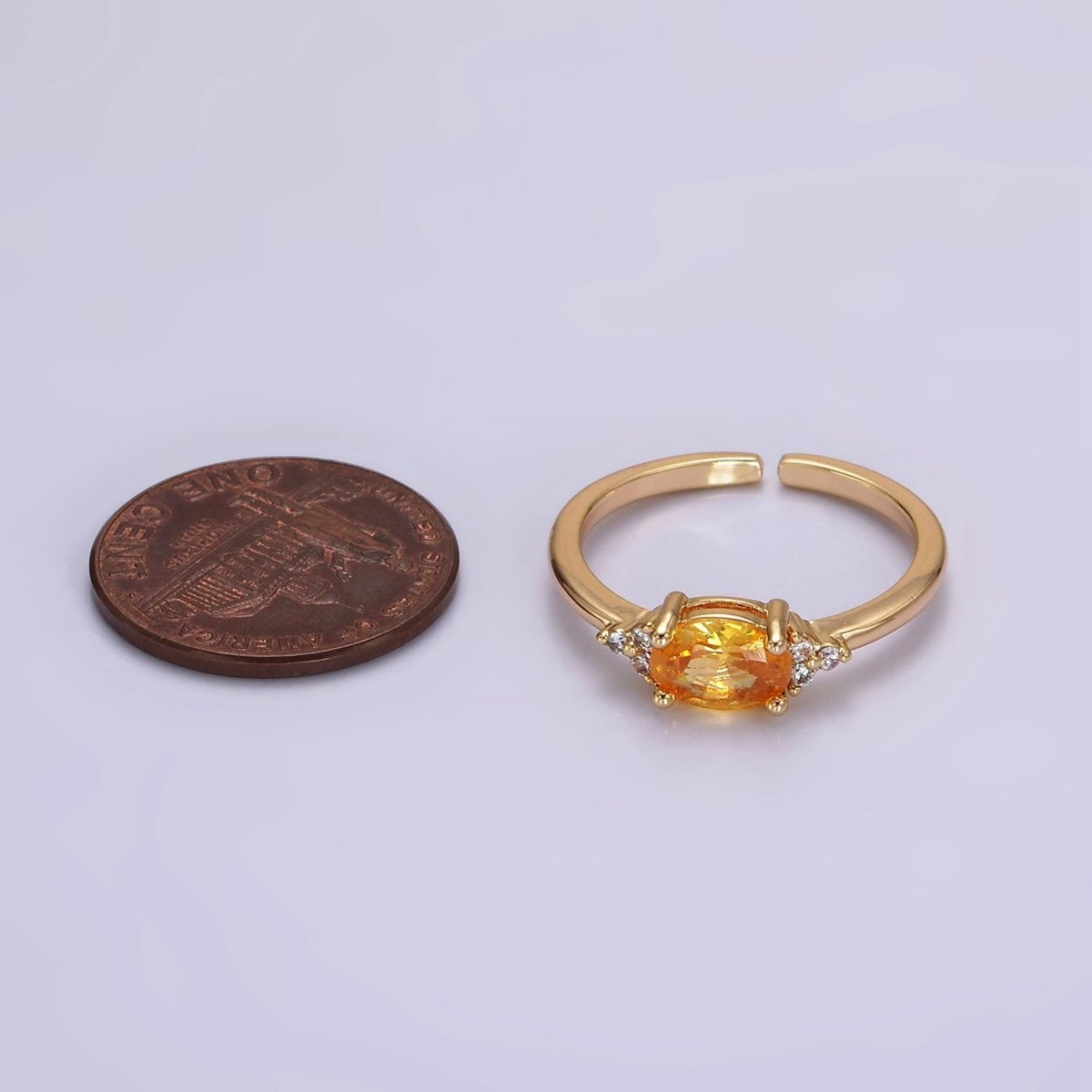 14K Gold Filled Oval Triple CZ Solitaire Birthstone Ring in Gold &amp; Silver | O1128 - O1155