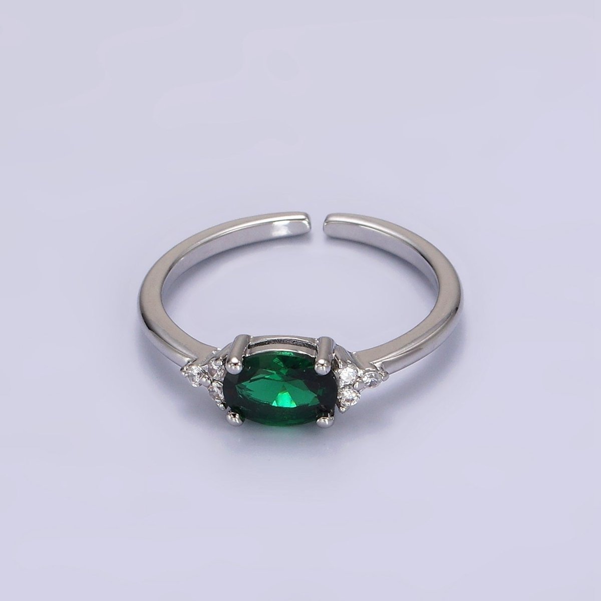 14K Gold Filled Oval Triple CZ Solitaire Birthstone Ring in Gold &amp; Silver | O1128 - O1155