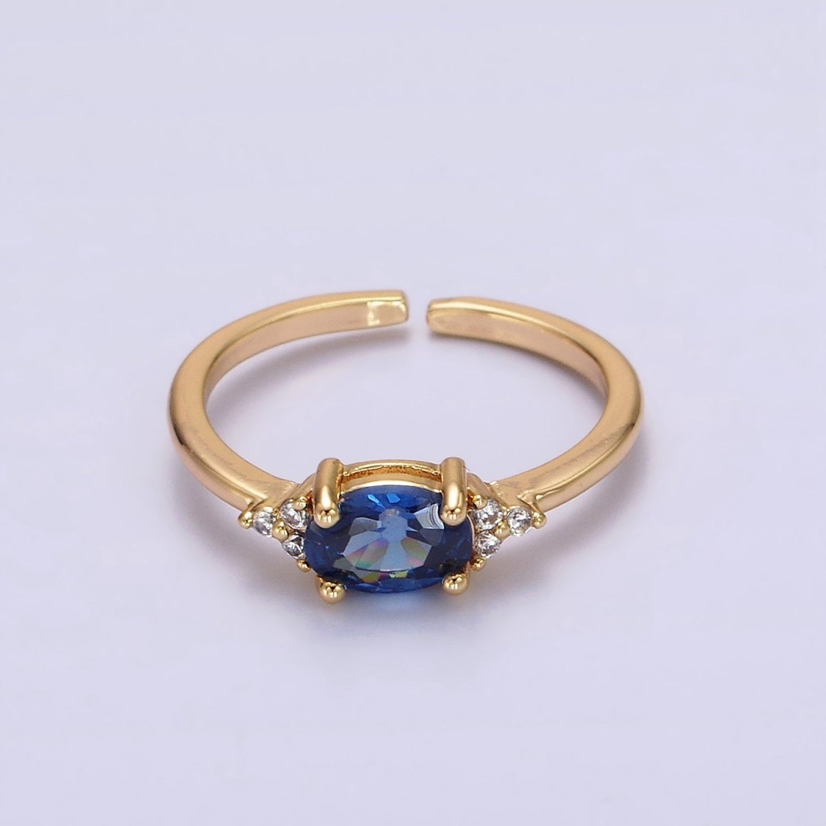 14K Gold Filled Oval Triple CZ Solitaire Birthstone Ring in Gold &amp; Silver | O1128 - O1155