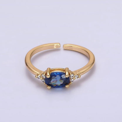14K Gold Filled Oval Triple CZ Solitaire Birthstone Ring in Gold &amp; Silver | O1128 - O1155